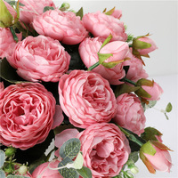 9 fleurs de pivoine artificielles en soie, réalistes, pour la maison, mariage, Saint-Valentin, faites à la main, à tenir en main, Fleur de Lys, pour bureau