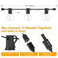 TSINYE 25ft 50ft Patio Lights G40 Ampoules LED incassables (2 de rechange) Guirlandes lumineuses étanches pour l'extérieur Guirlandes lumineuses suspendues