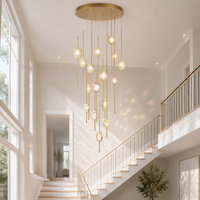 Lustre Jingshi Lighting Gold Star Rain avec disques en cristal, anneaux suspendus décalés pour escalier ou plafond haut