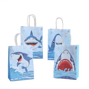 Sacs cadeaux en papier pour fête d'enfants Shark, emballage de bonbons en kraft, sacs de fête d'anniversaire avec logo personnalisé - Product Image 3