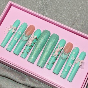 <span class=keywords><strong>Uñas</strong></span> Postizas de Acrílico Grueso Hechas a Mano con Pedrería, Impresión de Lujo - Product Image 1