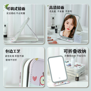<b>Foldable</b> Makeup <b>Mirror</b> Portable Handheld Glass Lens Cute Dog Design For Students Dormitory Desktop Use - Product Image 3