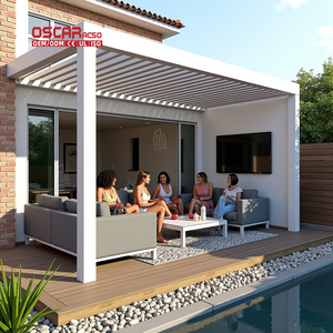 <span class=keywords><strong>Tonnelle</strong></span> de jardin murale en alliage d'aluminium fonctionnelle personnalisable pour l'extérieur divertissant en nous pergola rétractable à toit à persiennes - Product Image 1