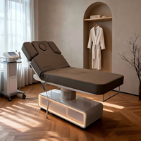 Table de massage électrique moderne et confortable en cuir à 3 moteurs pour salon de beauté, lit de spa facial et de cils réglable avec éclairage