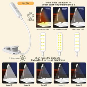ไฟอ่านหนังสือแบบหนีบขนาดเล็ก น้ำหนักเบา สำหรับการเรียน 20 LED ไฟอ่านหนังสือแบบชาร์จได้ สำหรับอ่านหนังสือบนเตียง - Product Image 2