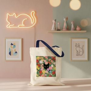 Custom Logo Cat & Floral Animal Print Canvas Tote <b>Bag</b> Double Handles <b>Large</b> Size-Reusable for School <b>Work</b> Beach Travel Shopping - Product Image 1
