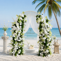 Vente en gros d'arrangements floraux artificiels en soie blanche et verte en forme de lotus pour arche, toile de fond de mariage personnalisée, cérémonie en extérieur sur la plage, fête