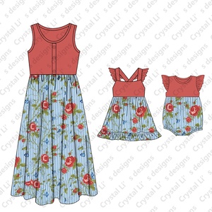 2020 Mommy and Me Famiglia Abiti <span class=keywords><strong>Madre</strong></span> e <span class=keywords><strong>Figlia</strong></span> Stampa Floreale di Corrispondenza Maxi Vestito - Product Image 1