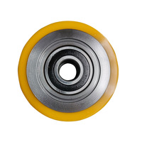 Roues en polyuréthane PU/Nylon jaunes, type plat, roulement à billes, bande de roulement ferme, résistance à l'usure, usage intensif, pour chariots élévateurs manuels et électriques