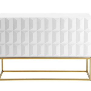 Buffet moderne en bois blanc avec base en métal doré pour le rangement à la maison dans la salle à manger, la cuisine, la chambre ou pour une utilisation hôtelière - Product Image 1