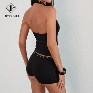 Top corto personalizado OEM con estampado playero, escote profundo en V, espalda descubierta y recortes, top corto de viscosa de alta calidad - Product Image 3