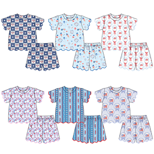 Shorts pour enfants personnalisés avec imprimé drapeau américain du 4 juillet, respirants, 95% coton et élasthanne, décontractés, avec bordure festonnée, ensembles de 2 pièces - Product Image 1