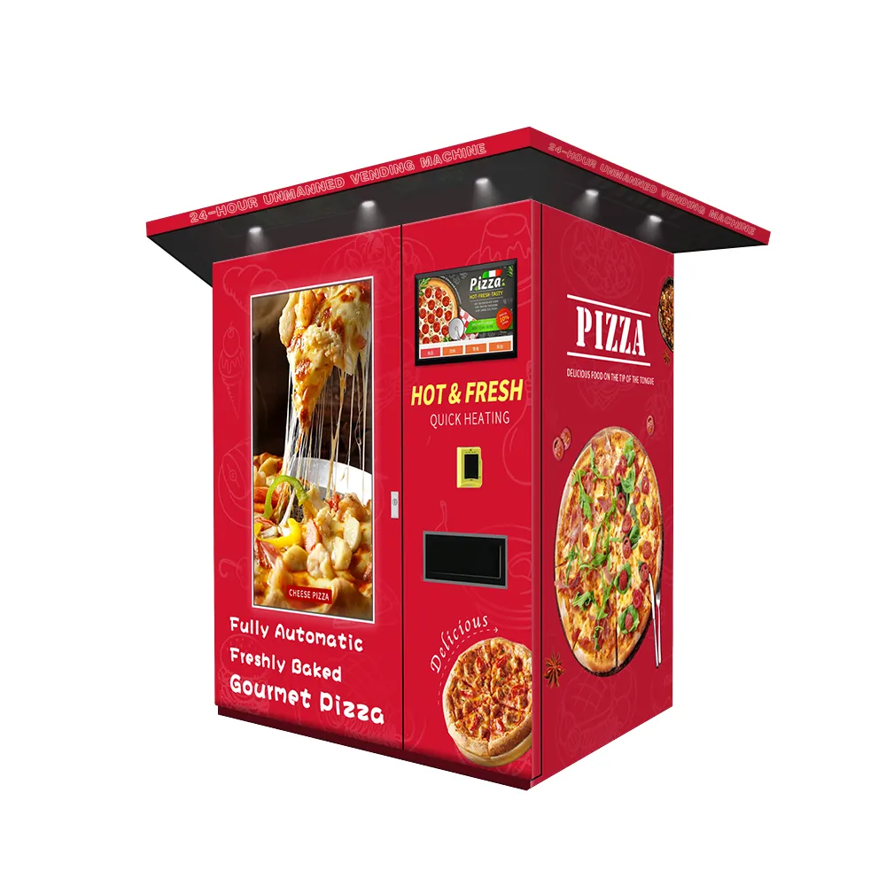 auto hot pizza vending machine with cashless payment system with elevator and microwave cooking