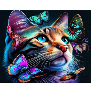 Pintura DIY de estilo europeo moderno por números <span class=keywords><strong>para</strong></span> adultos, cuadro de paisaje de animales de mariposa y gato impreso, <span class=keywords><strong>lienzo</strong></span> de pintura acrílica - Product Image 1