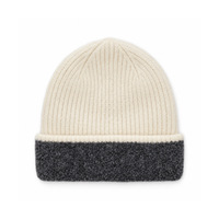 Bonnet en tricot à revers contrastant pour femme, style décontracté, chaud et ample, en maille côtelée épaisse, idéal pour l'hiver