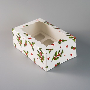 Custom Valentines Clear Cake and Cupcake Holder Box 2/4/6/8/12 Recyclable White Cardboard 350 Gsm <b>Boxes</b> for Cupcakes - Product Image 4