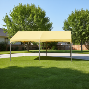 Abri de voiture Db Wholesale 10 x 20 pieds, toit en pente jaune, pliable, structure en bois, revêtement PVC, pour 2 voitures - Product Image 2