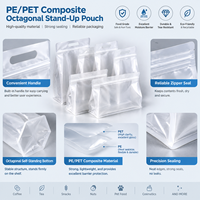 Pochette refermable à huit soudures latérales en PE/PET composite transparent givré avec poignée, sac alimentaire personnalisé pour noix, fruits secs, thé, gelée