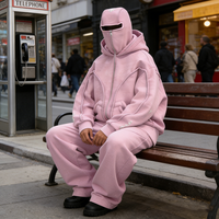 Ensemble survêtement streetwear homme Y2K personnalisé par fabricant OEM, comprenant un sweat à capuche masque de ski double épaisseur et un pantalon de survêtement oversize délavé à l'acide