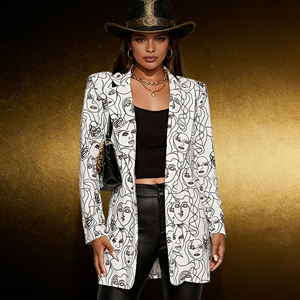 Oferta en Temu: Blazer con Estampado Abstracto de Rostro para Mujer, Chaqueta de Moda con Frente Abierto, Manga Larga, Solapa, Ropa Exterior Informal para Oficina y Trabajo - Product Image 2