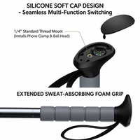 Bâton de randonnée tactique 6-en-1 en aluminium avec trépied, monopode, support de téléphone, couteau de survie, silex et sifflet