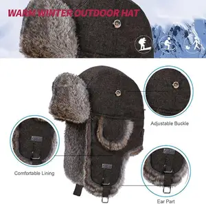 Sombrero de punto de invierno de piel, sombrero de piloto de esquí, sombrero De esquimal de nieve con orejeras para exteriores