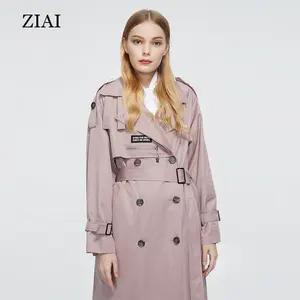 Nuovo arrivo rosa primavera trench cappotti lunghi di modo doppio-petto trench cappotto con cintura giacca a vento outwear delle donne cappotti