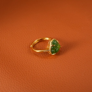 Bague Bouddha Maitreya porte-bonheur en pierre naturelle verte, bijou plaqué or 18 carats, ajustable, amulette de protection, cadeau pour elle, vente en gros - Product Image 4