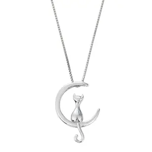 Dylam NO MOQ Cat Necklace For Women Sterling Silver Moon Womens Animal Necklaces Pendant