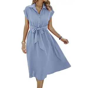 High Quality Western Ladies Button Dress Garment Manufacturer Trendy Midi dress