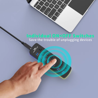 Mindpure - Hub USB 3.0 de 7 Puertos con Control de Luz RGB, Interruptores Individuales de Encendido/Apagado, Adaptador Divisor de Datos con Alimentación de 5V 2A