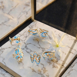 Anillo Abierto de Acero Inoxidable Chapado en Oro de 18K con Esmalte Azul, Diseño de Estrella de Mar, Cola de Ballena y Espina de Pescado, Resistente al Agua, Regalo de Verano XH - Product Image 3