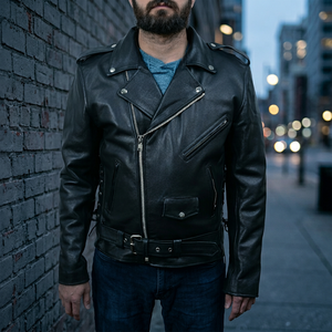 Veste en cuir pour motards, en cuir véritable 100% personnalisé, classique, de qualité supérieure, noire - Product Image 2