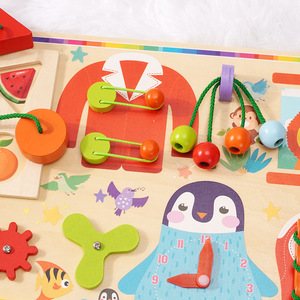 Busy Board Wooden Educational Toy For Infants And Toddlers 1-3 Years Old With Zipper Lace And <b>Clock</b> Activities - Product Image 2