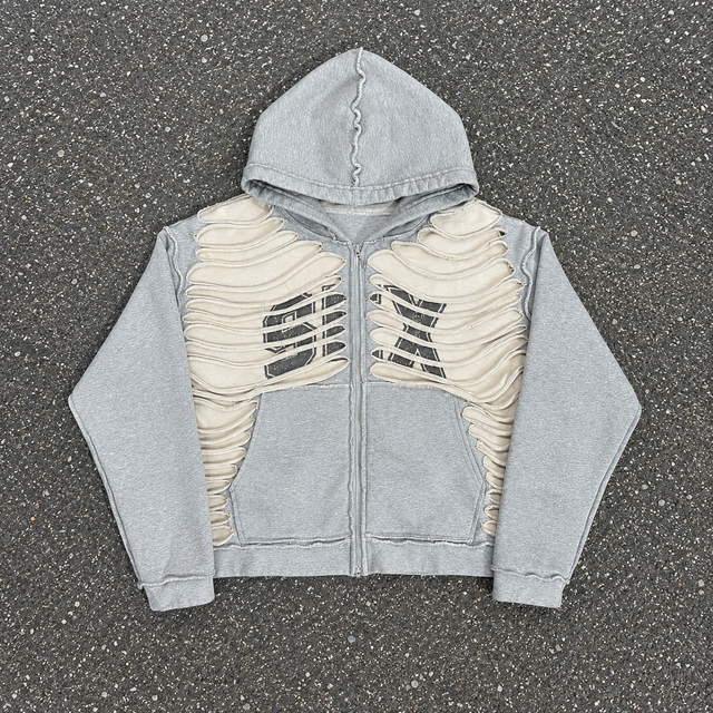 OEM Custom Logo Hoodie Wholesale Zip Hoodie Vintage Washed Multi Layer Raw Edge Oversized Mens Casual Y2K Vintage Zip up Hoodie