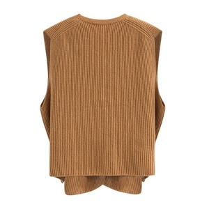 صدرية محبوكة بدون أكمام برقبة حرف V عميقة للسيدات بدون أكمام من الصوف غير رسمي مضلع مخطط ملابس تريكة OEM ODM/للبيع بالجملة - Product Image 2