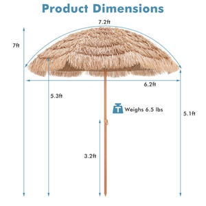 Parasol de terrasse en paille de 7,2 pieds avec mât en bois, inclinaison réglable, base pour jardin, utilisation extérieure en cour - Product Image 3