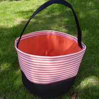 Sac fourre-tout en tissu polyester recyclable pour bonbons d'Halloween, motif citrouille, chauve-souris et squelette, noir et orange