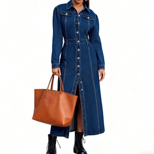 เดรสยีนส์ทรงโค้ทแบบติดกระดุม แขนยาว สำหรับผู้หญิง รุ่นใหม่ แฟชั่น - Product Image 1