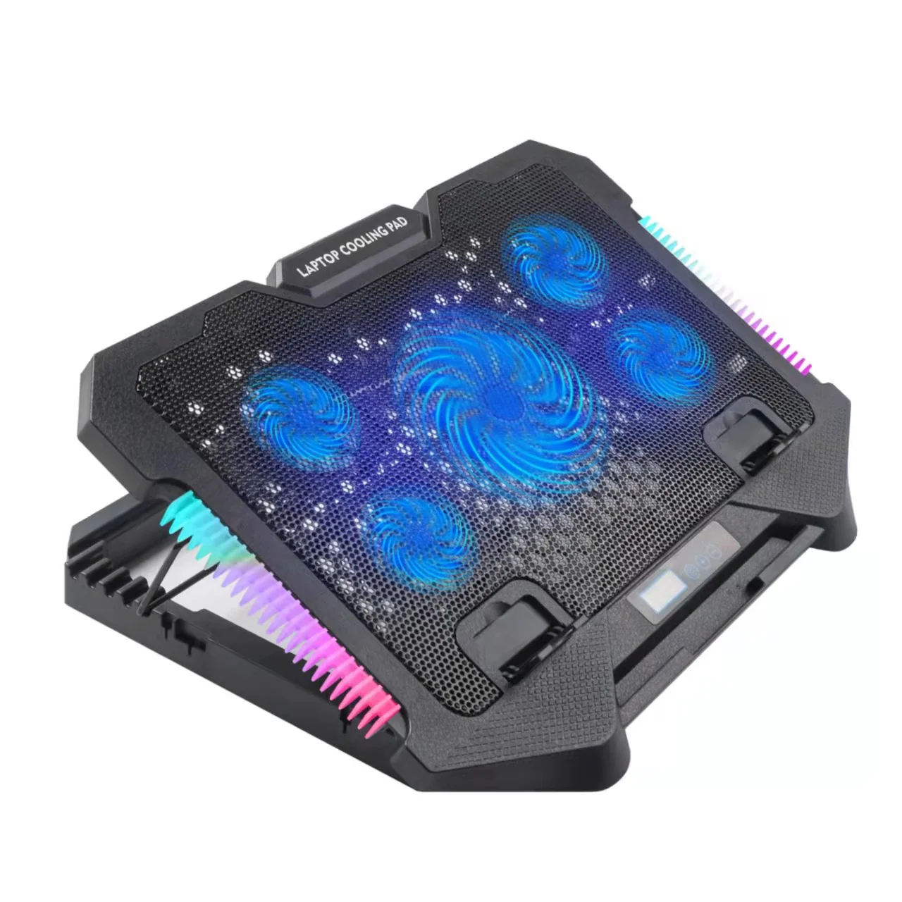 Adjustable RGB Laptop Cooling Pad with 5 Quiet Fans and Touch Control Metal Panel Portable Laptop Cooler With Phone Stand