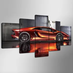 Современный плакат без рамки, художественный оранжевый спортивный суперкар, гоночный автомобиль, настенный принт, картина для украшения