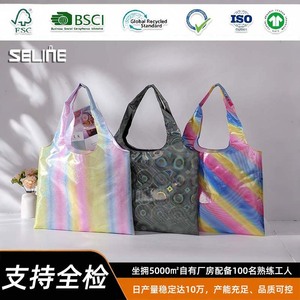 Colorful Stripe Polyester Shopping Bag Large Capacity Eco-Friendly Tote Vertical Medium Foldable Grocery Bag - Product Image 2