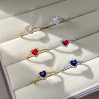 Anillos de Moda con Circonita Cúbica Brillante, Joyería Chapada en Oro, Anillo de Corazón para Mujer, Uso Diario
