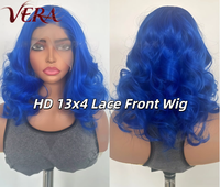 Wig sintetis Premium Futura Fibra Wholesale HD 13*4 Lace Front 250g Biru Pendek Keriting Bob Matte Tahan Panas untuk Wanita
