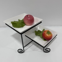 Manufacture Moderne Après-midi Fête Alimentaire Traiteur Stand De Service Buffet Présentoir En Acier Avec 2 Plateaux En Céramique