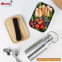 Dapat Digunakan Kembali Stainless Steel Terisolasi Olahraga Botol Air dan Olahraga Tutup Bambu Kotak Makan Siang Set