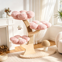 BlossomTree Arbre à chat moderne de luxe de grande taille 90 cm à 4 niveaux, avec perchoirs en peluche rose triple fleur, poteau à gratter en sisal en forme de champignon et jouet nuage