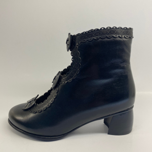 <span class=keywords><strong>Bottines</strong></span> minces en <span class=keywords><strong>cuir</strong></span> véritable de Style ballet français pour femmes à talons épais avec nœud détail fermeture éclair latérale petite botte de ballet courte - Product Image 2