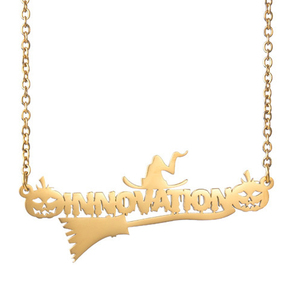 Duoying Acero inoxidable personalizado calabaza bruja Halloween joyería regalo nombre collar - Product Image 1