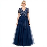 Robe de soirée formelle sur mesure 2026 – Fabricant de robes élégantes pour femmes, robe longue de soirée maxi en organza bleu saphir superposé, coupe trapèze